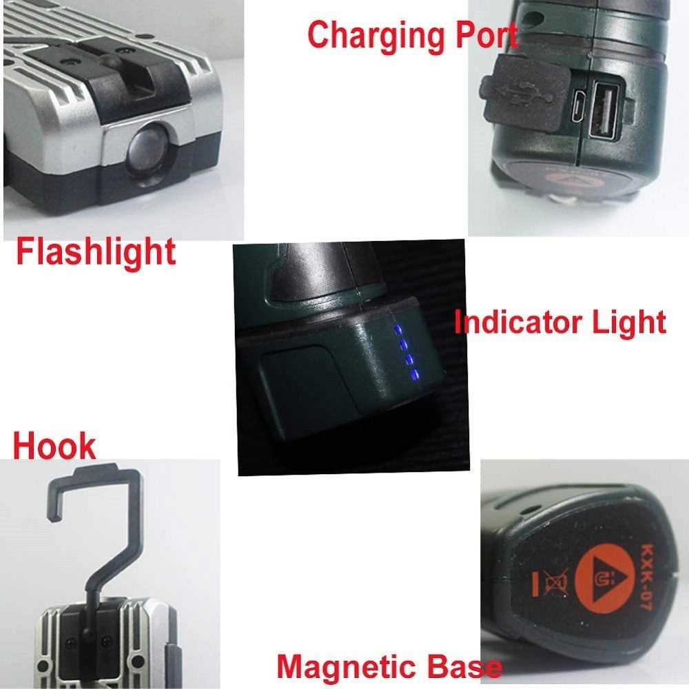 Trade Shop - Luce Lavoro Led Ricaricabile Usb Torcia Attacco Magnetico 5 Modalità Antiscivolo -