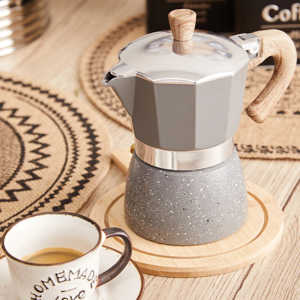 Caffettiera Alluminio Pressofuso 3 Tazze Moka con Manico Soft Touch Grigio