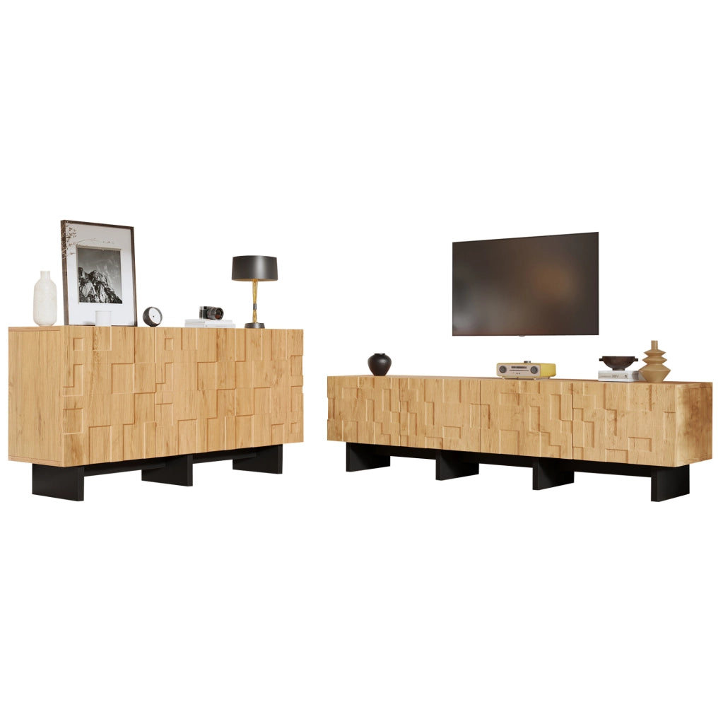 SET MOBILE TV e Sideboard Set da 2 pezzi Colore Legno Naturale