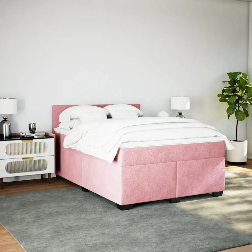 Giroletto a Molle con Materasso Rosa 160x200 cm in Velluto