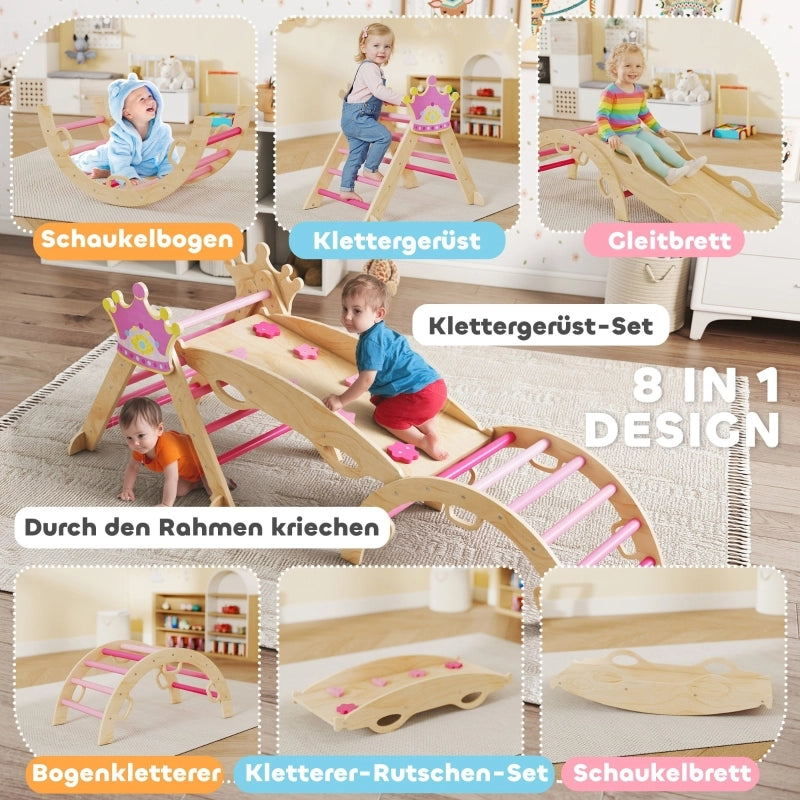 GIOCO DA ARRAMPICATA INDOOR 8-IN-1 98x44x19 cm Legno Rosa