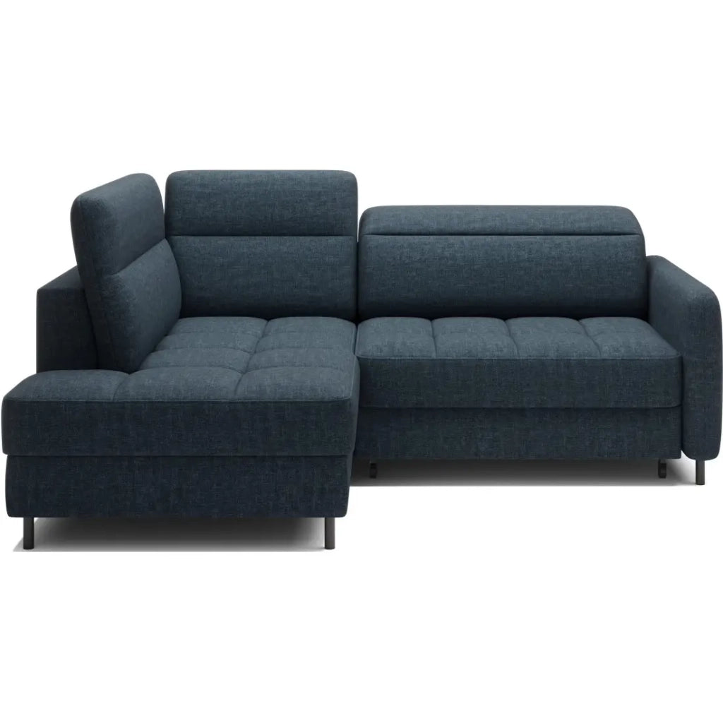 Divano angolare sinistro convertibile BARNEA 208 cm blu scuro con contenitore