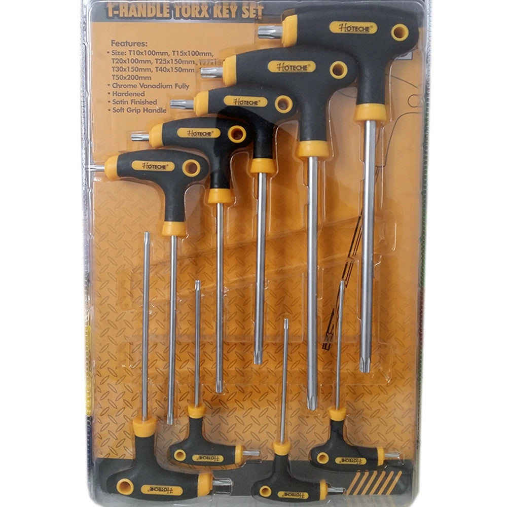 Trade Shop - Set 9 Chiavi Chiavini Lunghi Torx Con Foro Con Manico Ad Elle A T Cromo Vanadio -