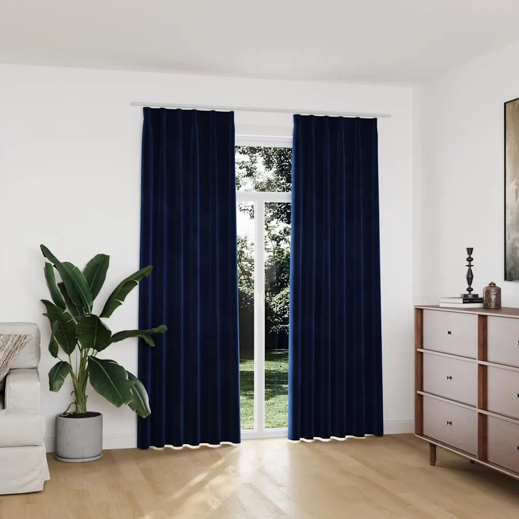 Tende Oscuranti con Ganci 2 pz Blu Scuro in Velluto 140x225 cm 134533