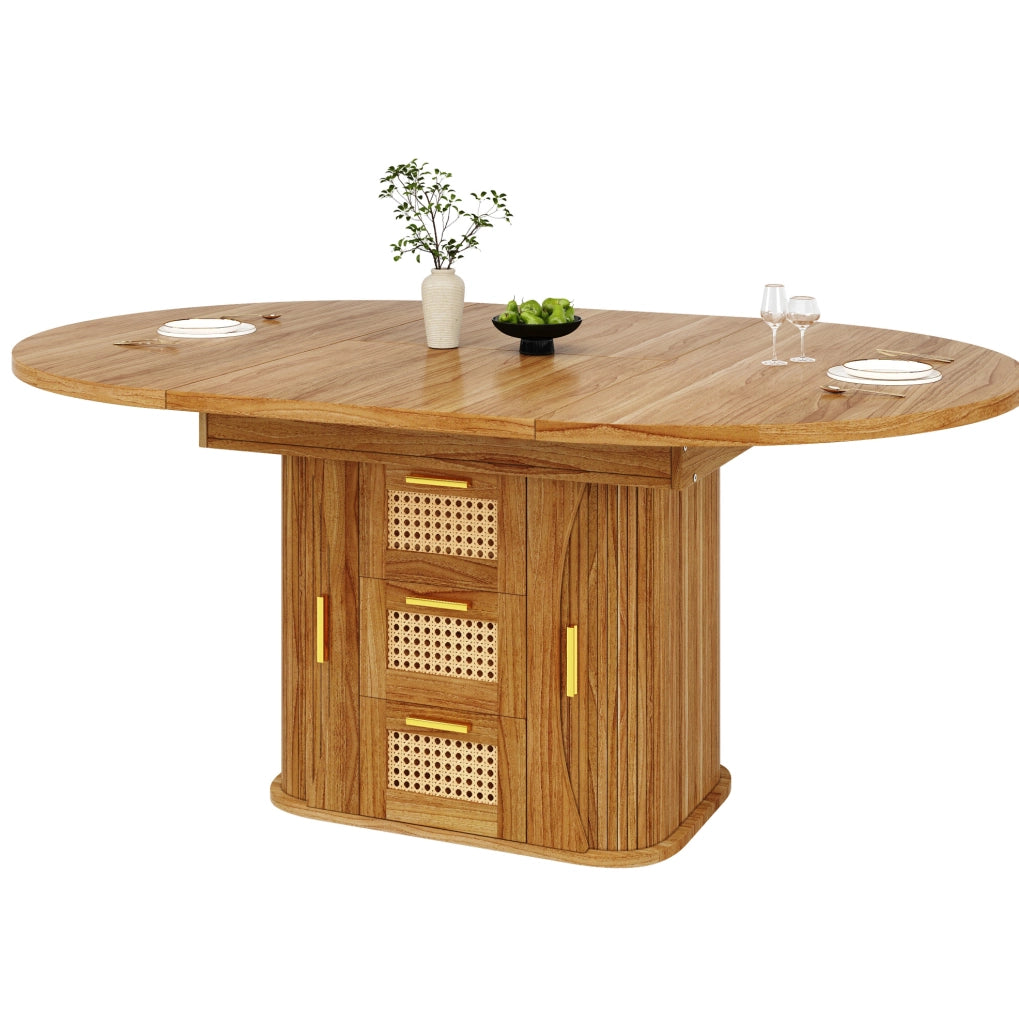 Tavolo da pranzo estensibile 118x118x77.1 cm con spazio contenitore; MDF; naturale