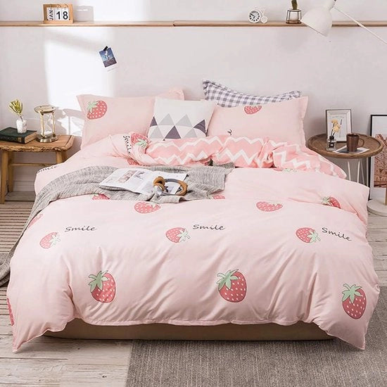 Set di lenzuola per lettino da bambina a righe rosse e bianche, 140 x 200 cm, set di lenzuola per lettino, motivo a righe invertibile, rosso/bianco, 100% microfibra, con copripiumino 70 x 90 cm, chiusura a cerniera