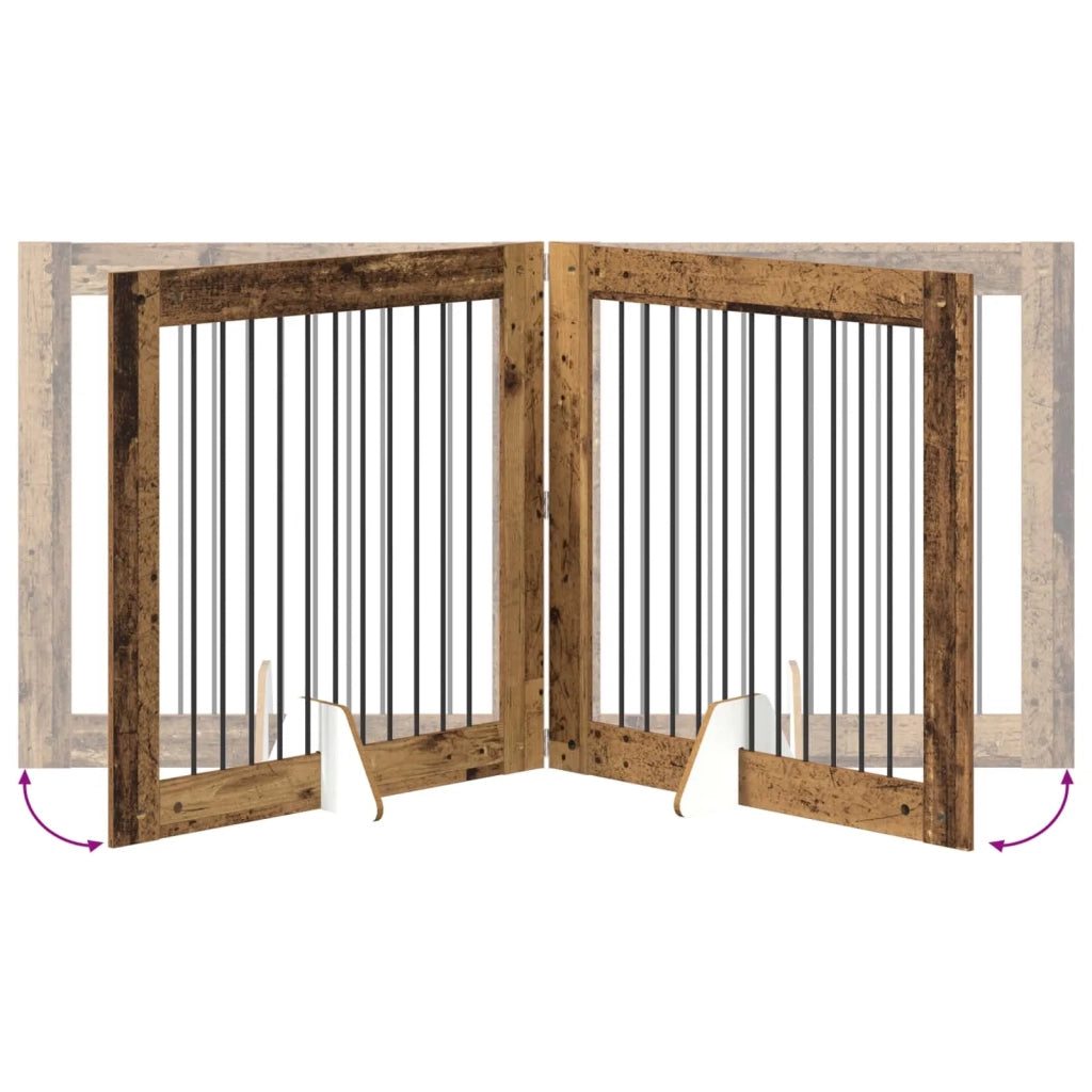 Cancello per cani con supporti 4 pz Legno antico 100 x 100 cm CFW9149405