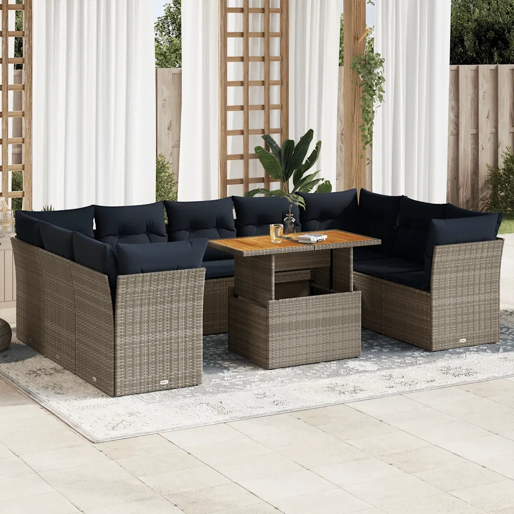 Set Divano da Giardino 10 pz con Cuscini Grigio in Polyrattan 3326973