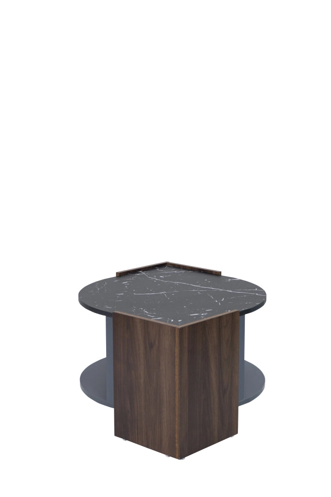 Tavolino da caffè effetto marmo nero e legno con vano contenitore, 96,5x63x40 cm