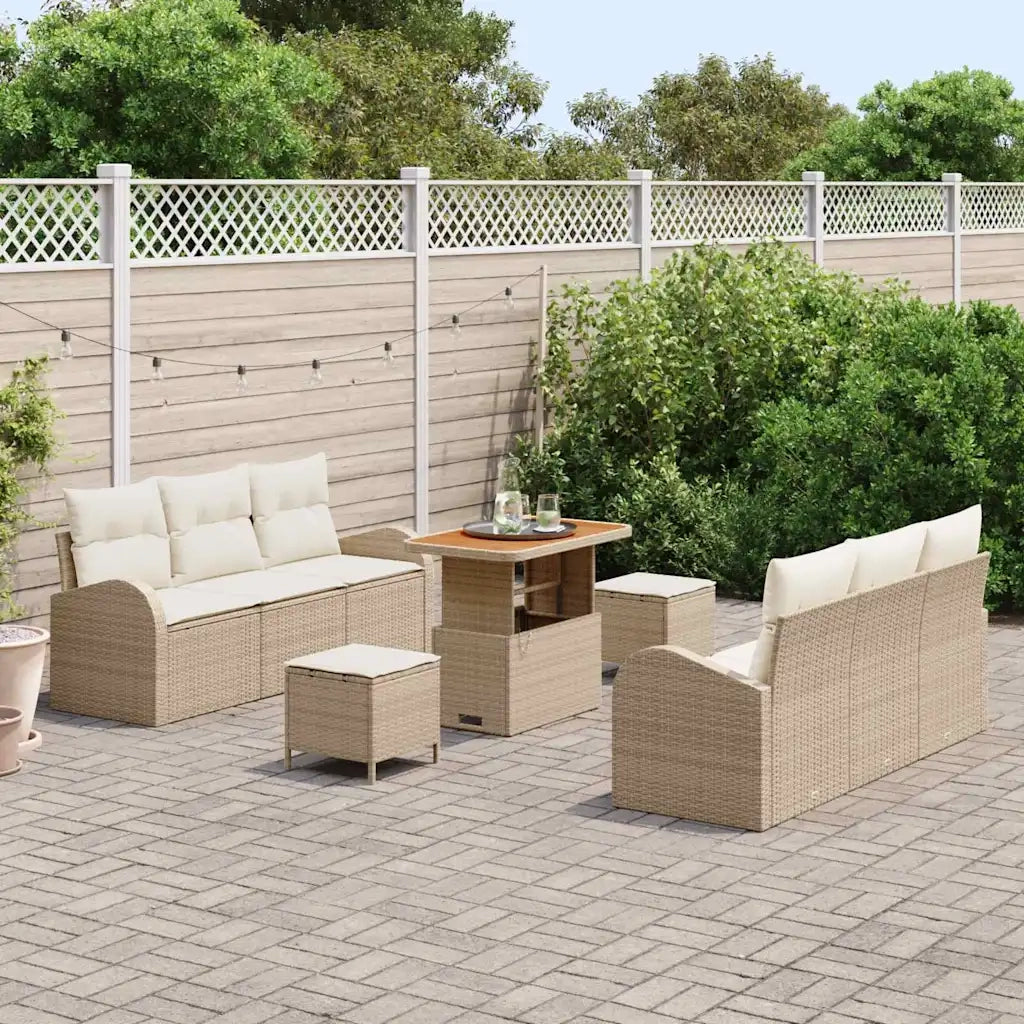 Set Divano da Giardino con cuscino 9 pcs Beige polyrattan