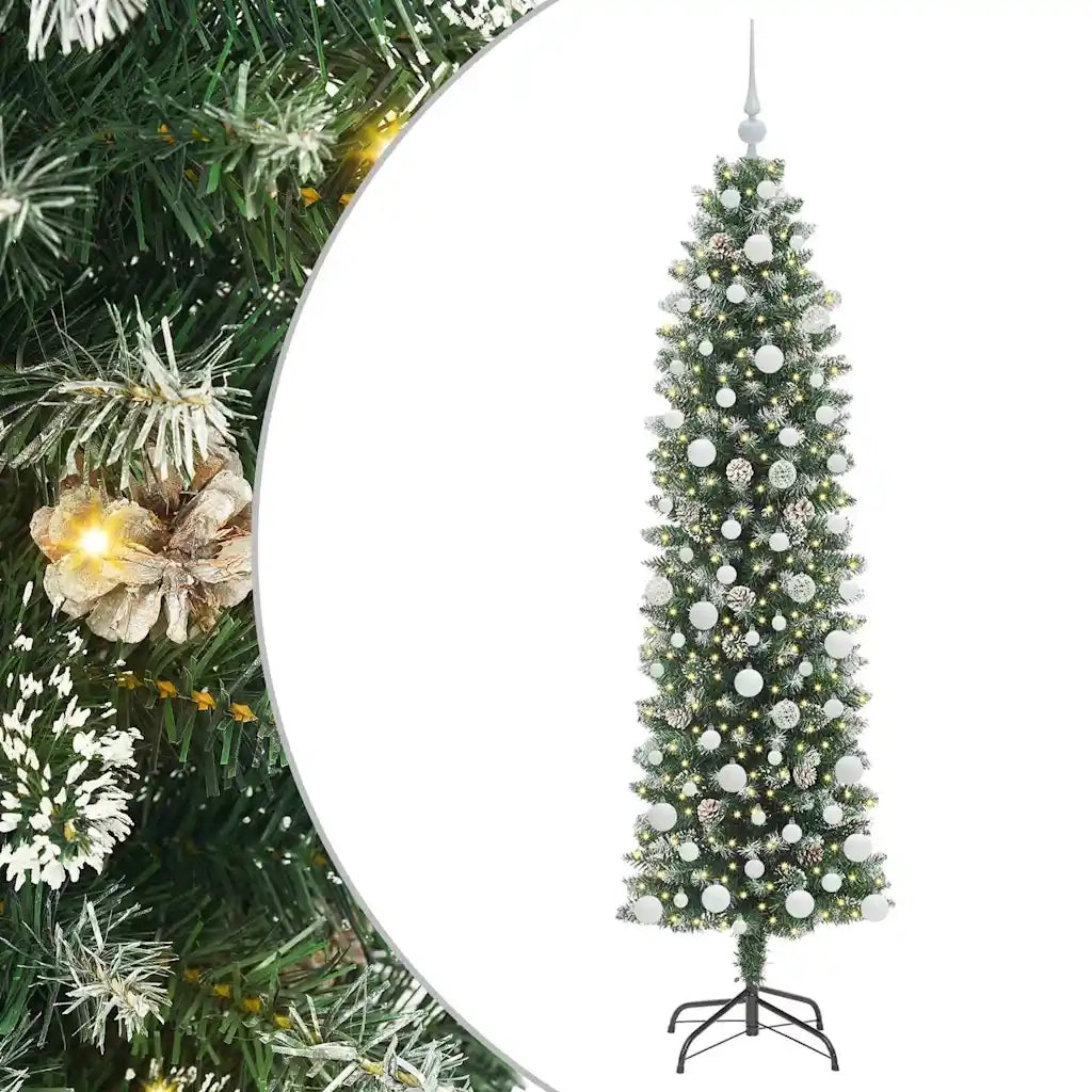 Albero di Natale Artificiale Sottile Verde e Bianco 180 cm 3395296