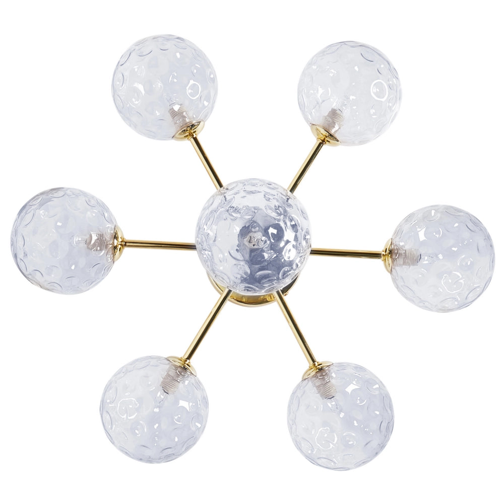 Lampadario in vetro 7 luci rotonde blu metallizzato e oro stile moderno