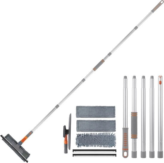 Telescopio 3-in-1 per pulire i vetri - Pulitore a telescopio per vetri alti fino a 200 cm, Doccia e vetro