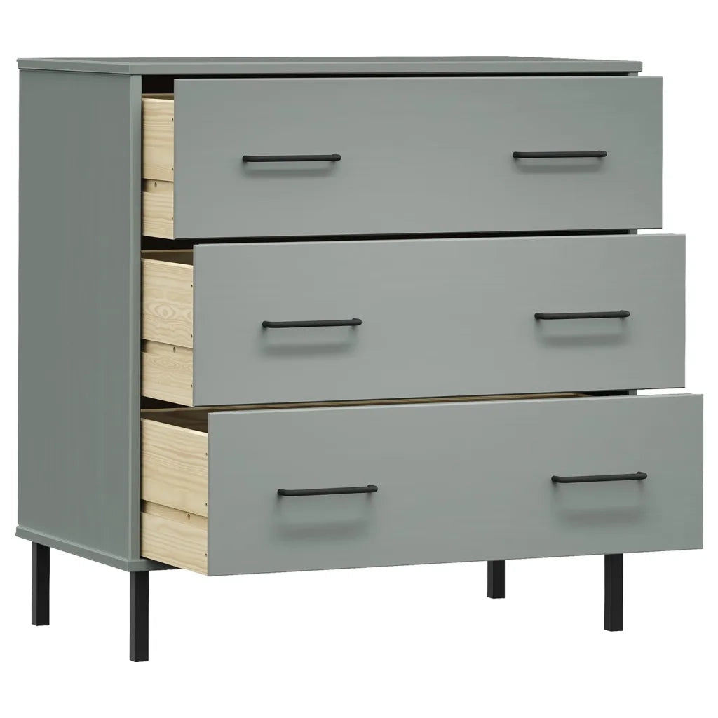 Credenza con 3 Cassetti-Buffet-Armadio da cucina Grigio 77x40x79,5cm Legno Massello OSLO