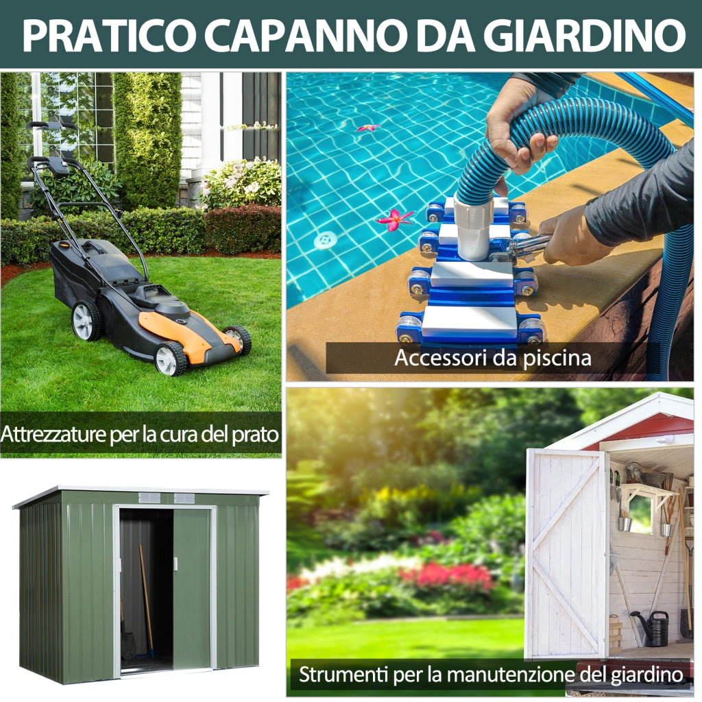 Easycomfort Casetta da Giardino in Acciaio con Doppia Porta Scorrevole e Prese d'Aria, 213x130x173 cm, Verde