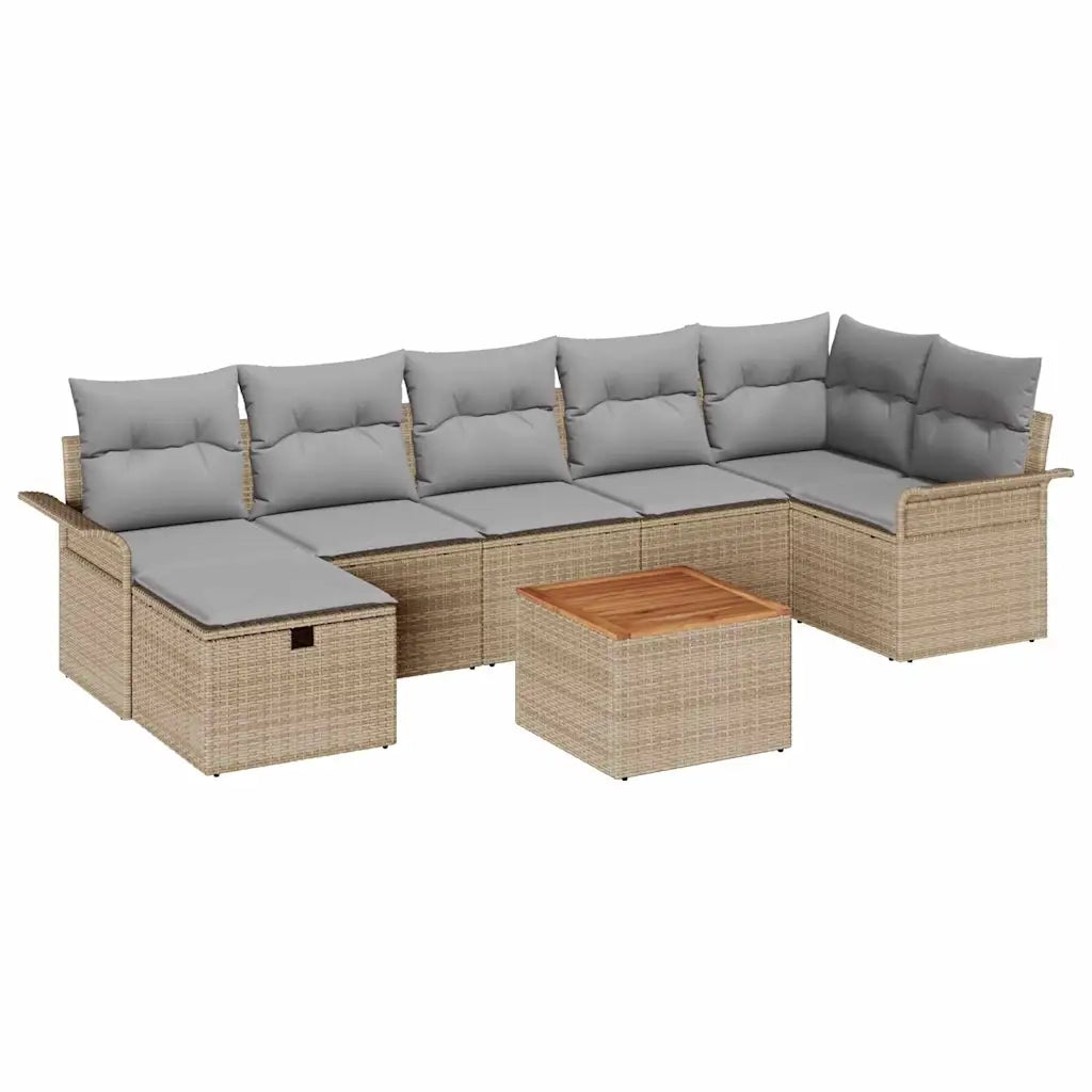 Set Divano da Giardino con cuscino 8 pcs Beige polyrattan 3359462