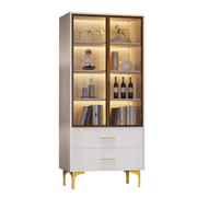 Vetrina con 2 Ante; 2 Cassetti; 3 Ripiani di cui 2 Regolabili e LED; per Soggiorno; in Pannelli; Bianco; 70 x 35 x 150 cm
