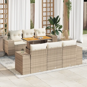 Set Divani da Giardino 7 pz con Cuscini Beige in Polyrattan