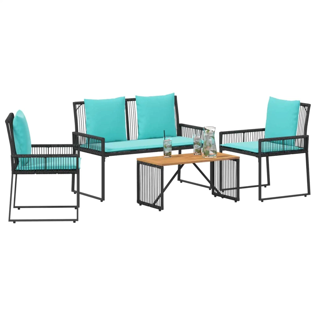 Set di Mobili da Esterno 9 pz | Set Salotto da Giardino Nero e Turchese polyrattan
