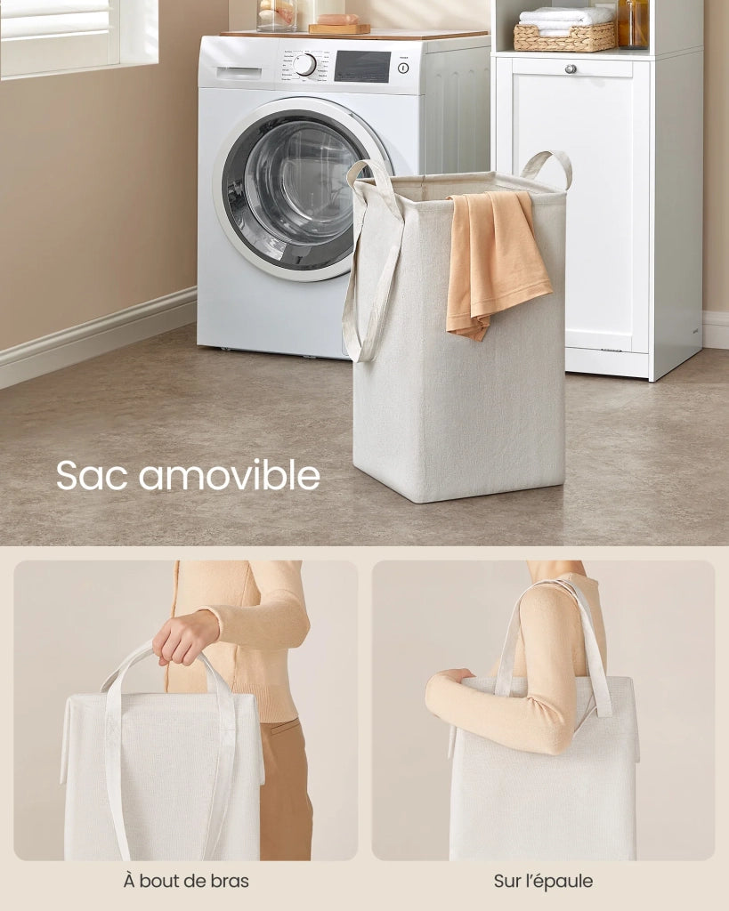 Mobiletto da bagno con cesto portabiancheria armadio alto portaoggetti sacco interno estraibile con maniglie scomparto con anta 40 x 40 x 170 cm bianco 12_0006487