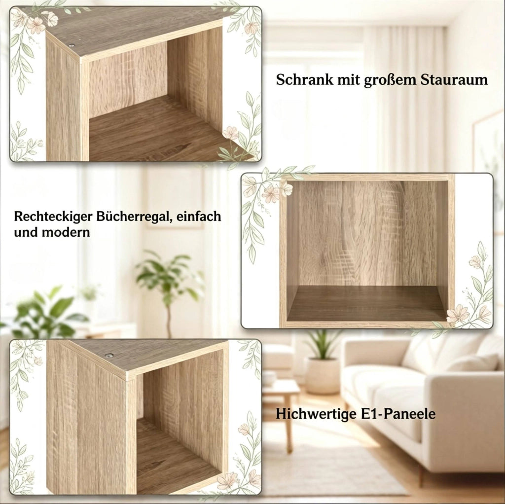 Libreria a 6 vani in MDF e truciolare effetto rovere