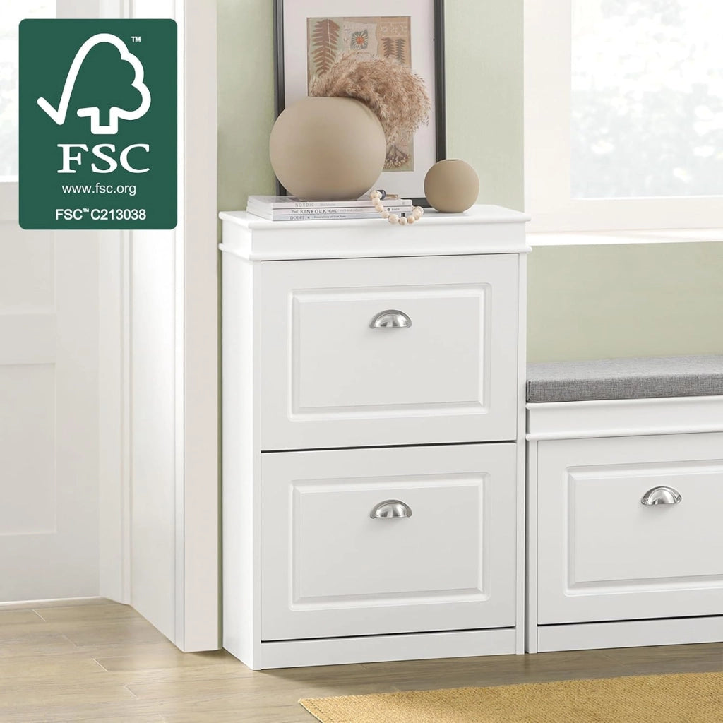 Scarpiera Salvaspazio Slim Mobiletto da Ingresso con 2 Ante a Ribalta, Armadio Portascarpe Scarpiera Legno Moderna per Ingresso, Corridoio o Camera da Letto 54x24x83cm Bianco FSR78-W