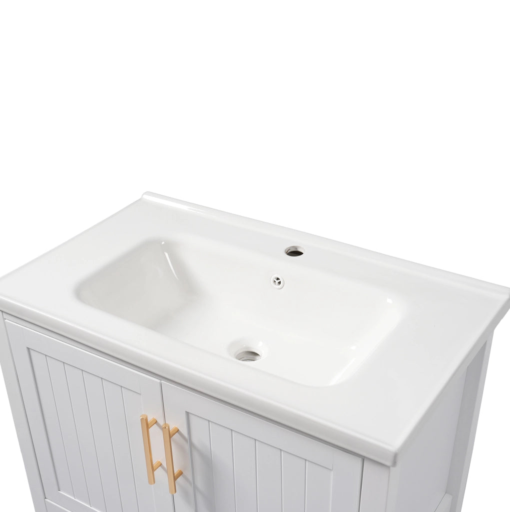 Mobile bagno con lavabo in ceramica; bianco; in MDF