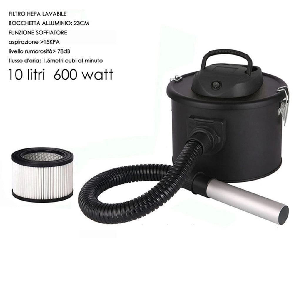 Trade Shop - Aspiracenere Professionale Doppia Funzione Soffiatore Filtro Hepa Lavabile 600w 10lt -