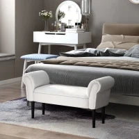 Panca Fondo Letto Imbottita con Braccioli Arrotolati e 4 Piedini, 102x35x51 cm, Grigia