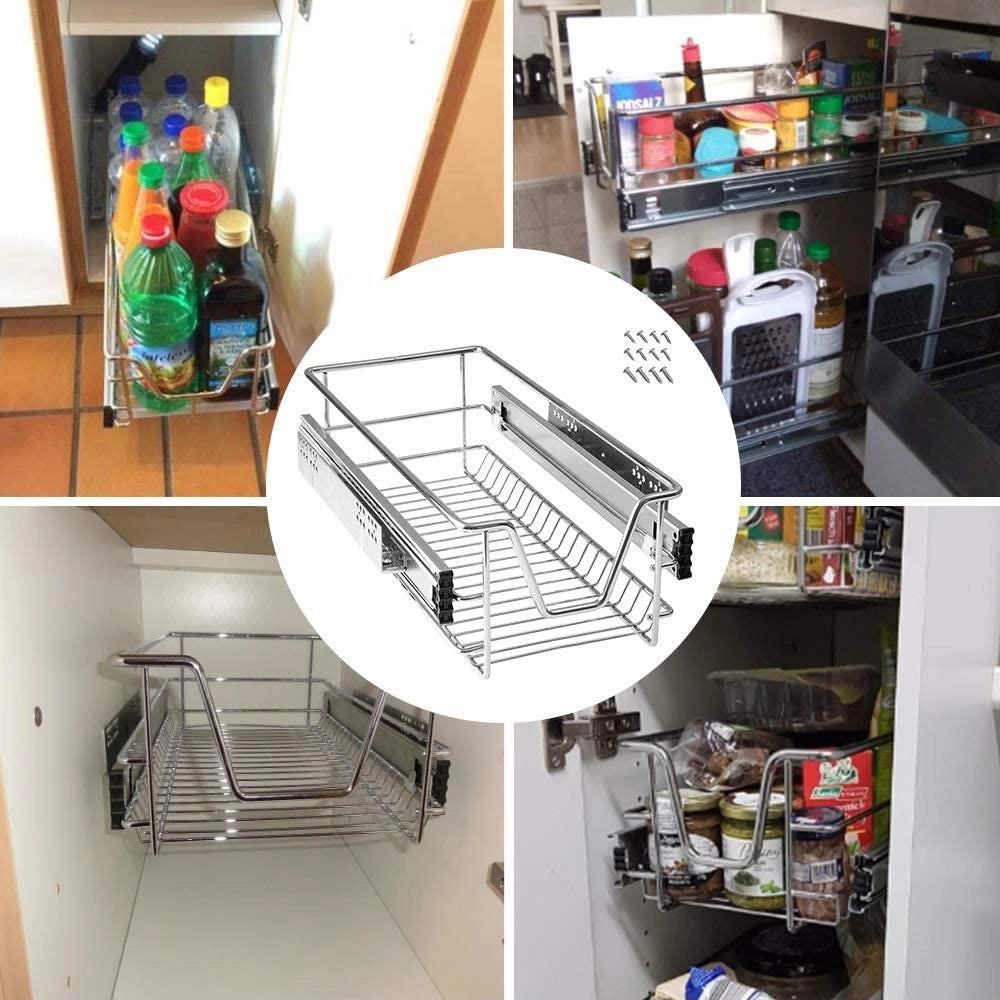 Set 2 Cassetti Cassetto Telescopico Cucina 30cm Cestello Estraibile Salvaspazio