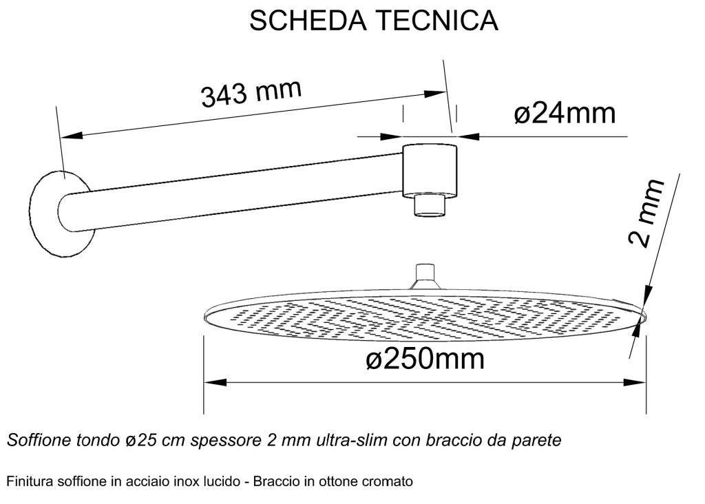 Kit doccia a 2 vie, miscelatore soffione tondo 25cm e doccetta Sicena Rotinda