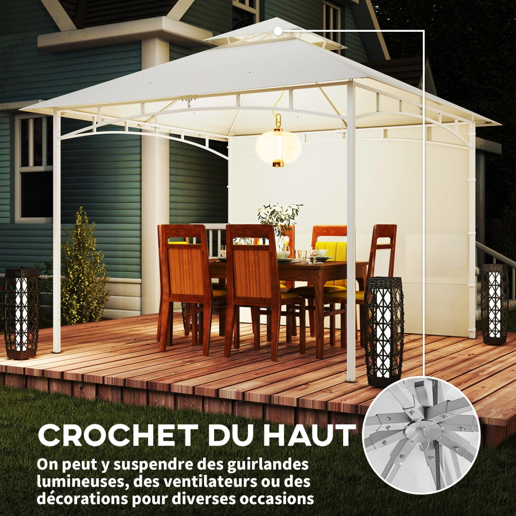Gazebo da Giardino con Tetto Doppio e Tende ¨C zephmum ¨C 3x3 m Crema