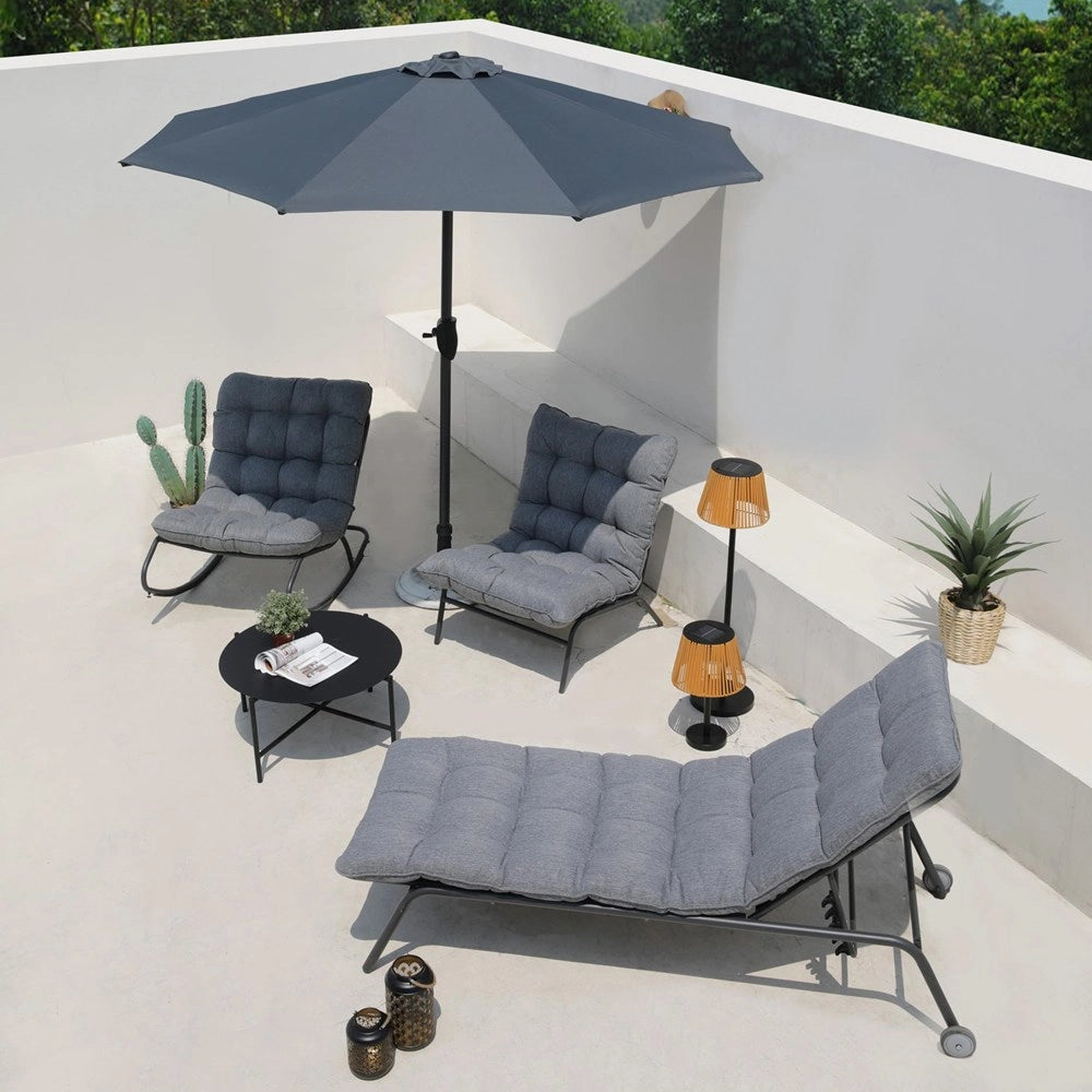 Lettino prendisole VIBE giardino con cuscino acciaio regolabile nero grigio