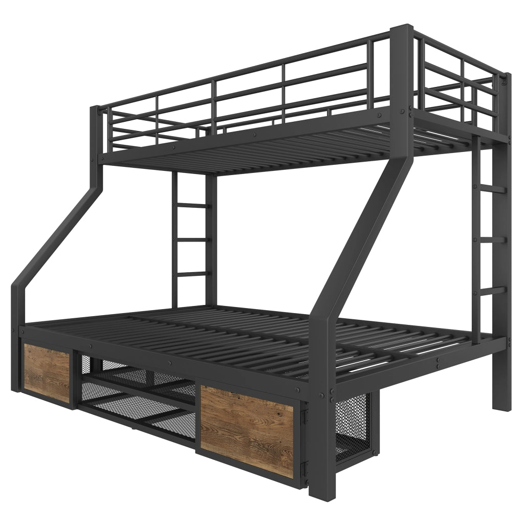 Letto a castello 90×200 cm e 140×200 cm con scarpiera e vani portaoggetti; senza materasso; nero
