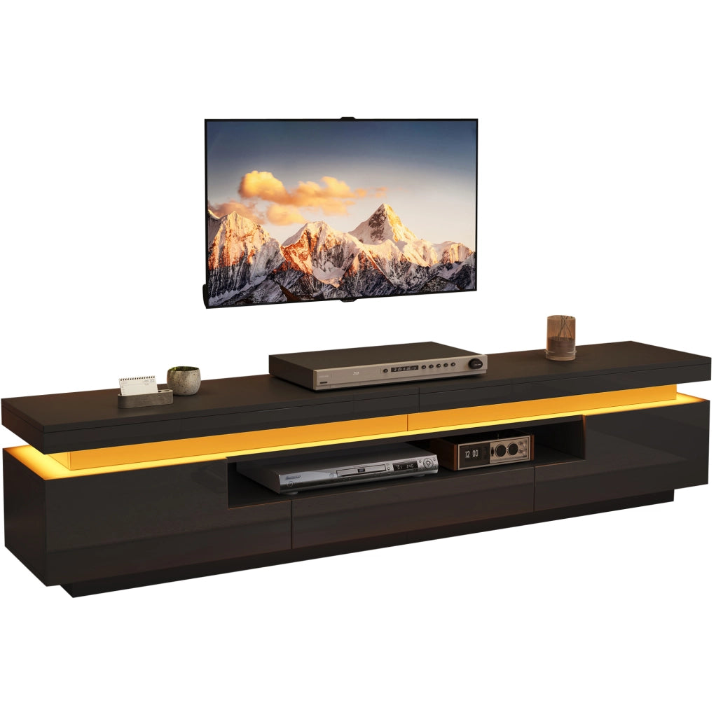 Mobile TV 175x38x45 cm con LED; 2 armadietti a L e 1 cassetto in truciolato nero