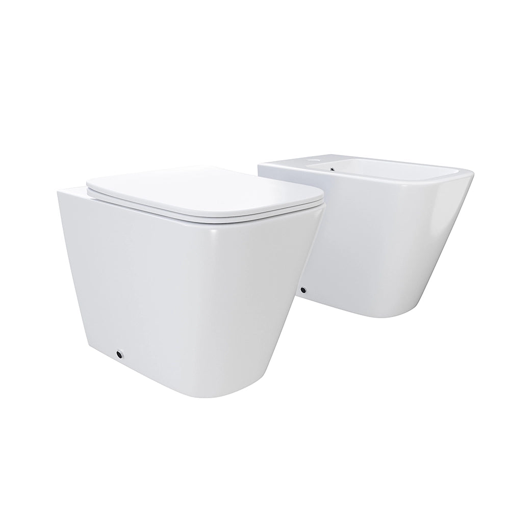 Sanitari filomuro in ceramica bianco lucido vaso rimless sedile soft-close e bidet | Kyoto