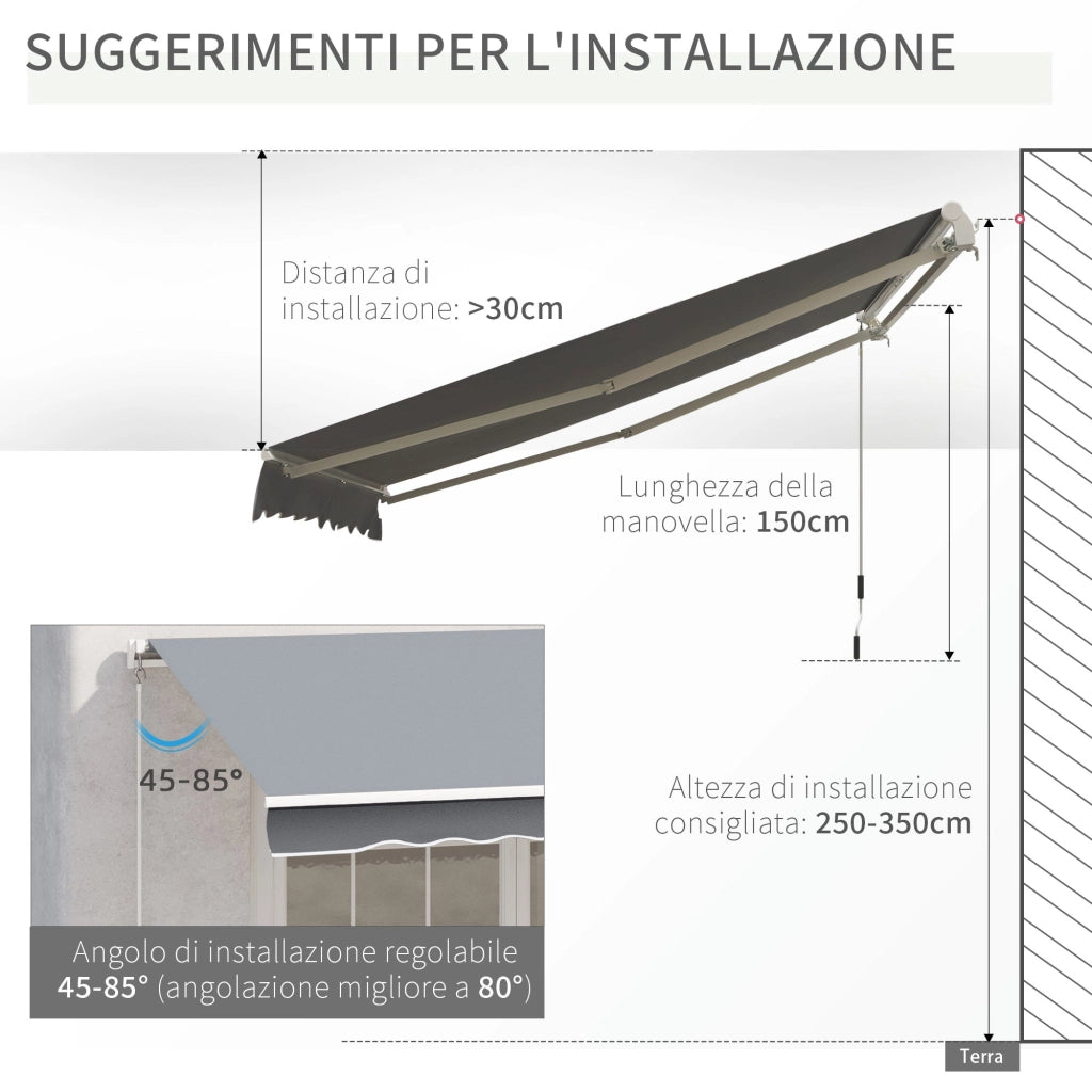 Tenda da Sole Avvolgibile a Parete 295x245 cm in Alluminio e Poliestere Grigio