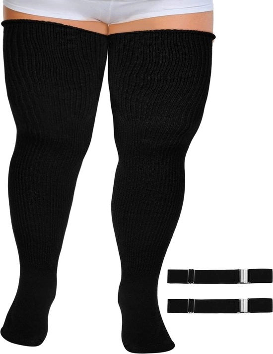 Calze Extra Lunghe per Donne e Ragazze - Socke in Tessuto Densamente Tessuto - Verstilabili con Gancio - Nero Scuro
