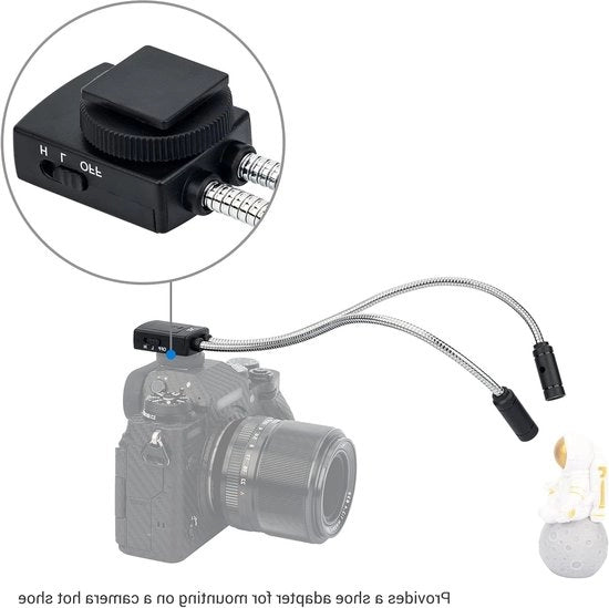 Attacco per Macrolens LED per Fotocamera Digitale - Fotografia Macro - Zoccolo Insetto-Flora-Accessori - Montaggio su Foot - Due Fonti LED - 5 Niveaux di Brillantezza - CRI 95+ 5600K