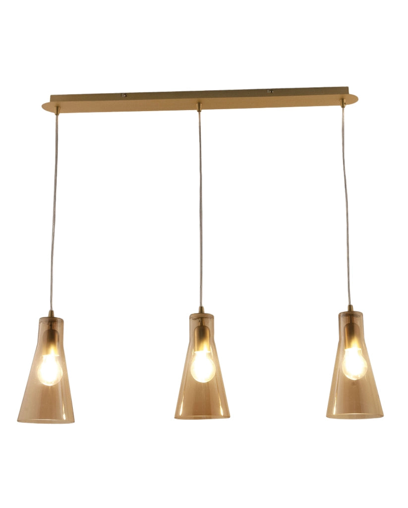 Dafne Lampada a Sospensione in Metallo e Vetro Soffiato Colore Ambra 3 Luci E27 40W - Design Elegante per Interni Contemporanei e Raffinati