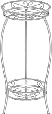 Supporto per piante, metallo, 69 cm, supporto per fiori, supporto per piante, contenitore per fiori a 2 celle, per interni ed esterni, argento
