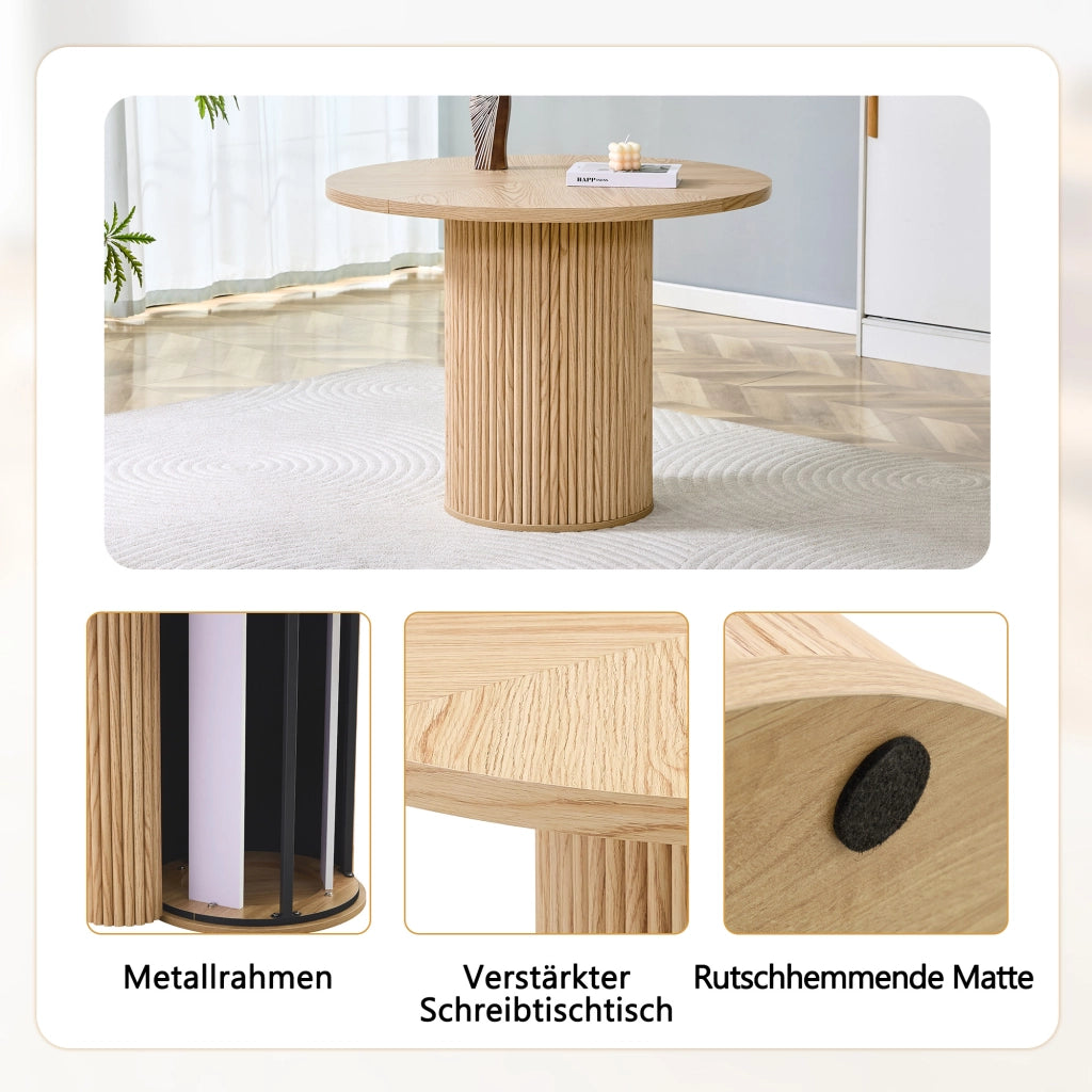 Tavolo da pranzo rotondo con 4 sedie in MDF, piano da 100 cm, stile moderno, per sala da pranzo, marrone e nero