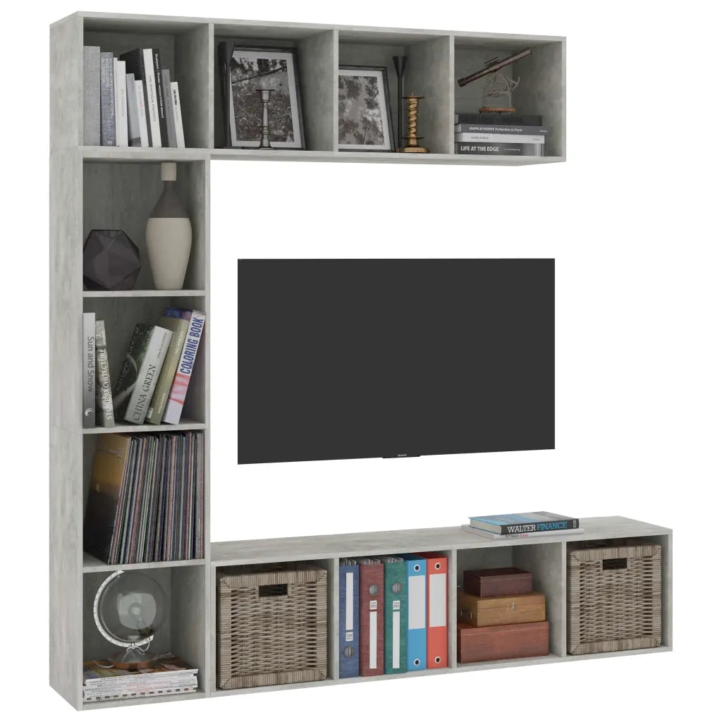 Set Mobili Libreria-Porta TV 3 pz Grigio Cemento 180x30x180 cm