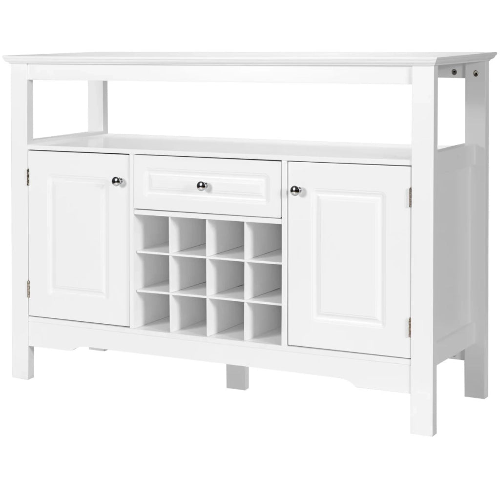 Credenza da cucina 117 x 40,5 x 82,5 cm con 1 cassetto portabottiglie rimovibile design moderno in MDF bianco 20_0010800