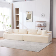 Divano con funzione chaise longue in tessuto chenille beige