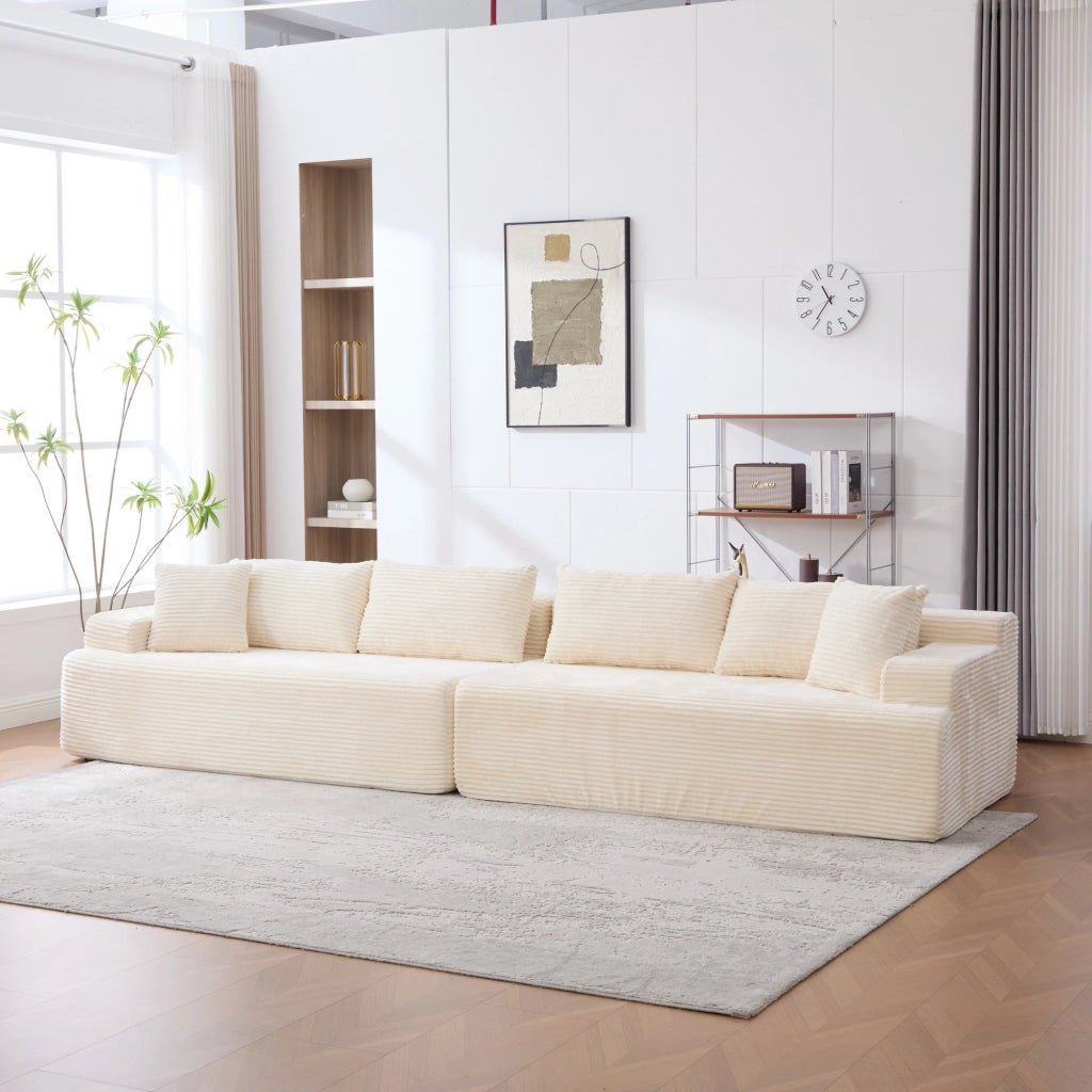 Divano con funzione chaise longue in tessuto chenille beige