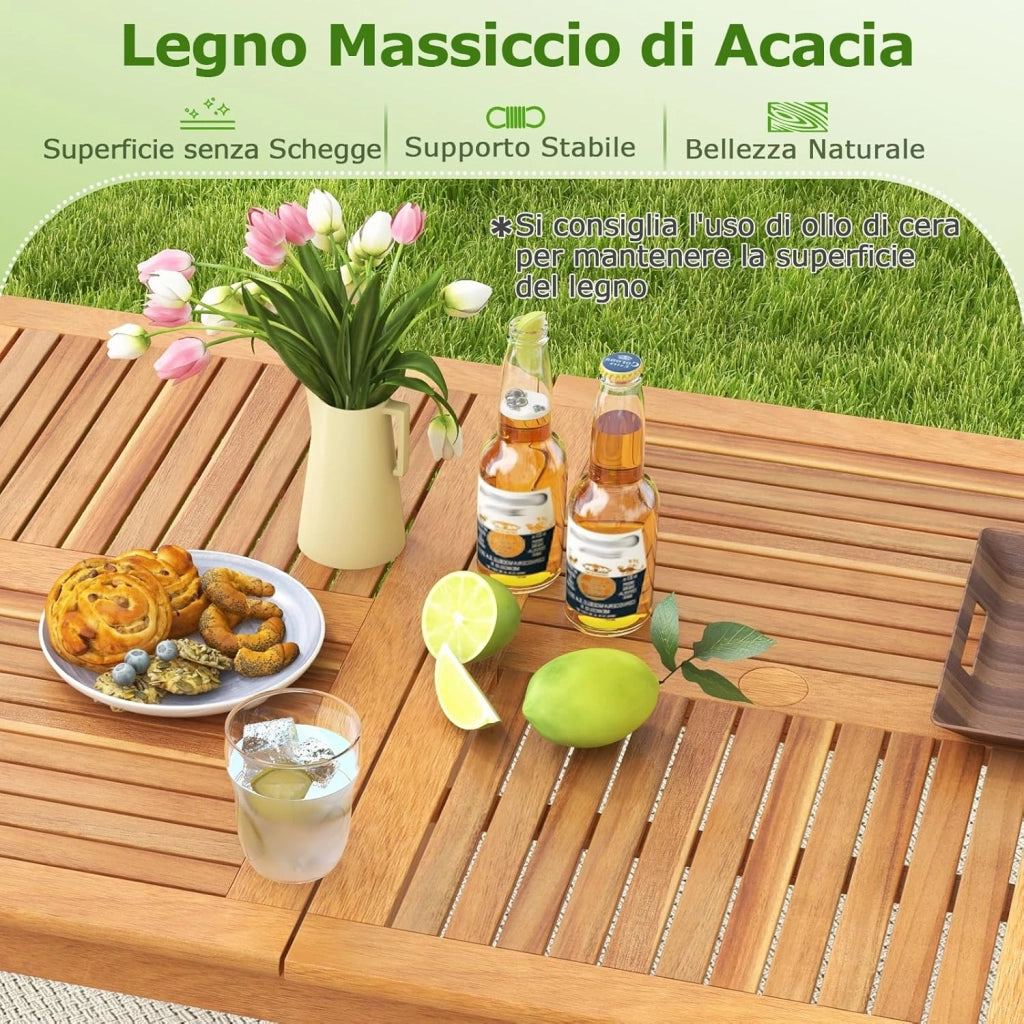 Tavolo Pranzo da Esterno 170 cm, con Foro per Ombrellone 5 cm, Tavolo Giardino in Legno Acacia a 6 Posti, per Giardino Patio, Portata 160 kg, 170 x 90 x 75,5 cm