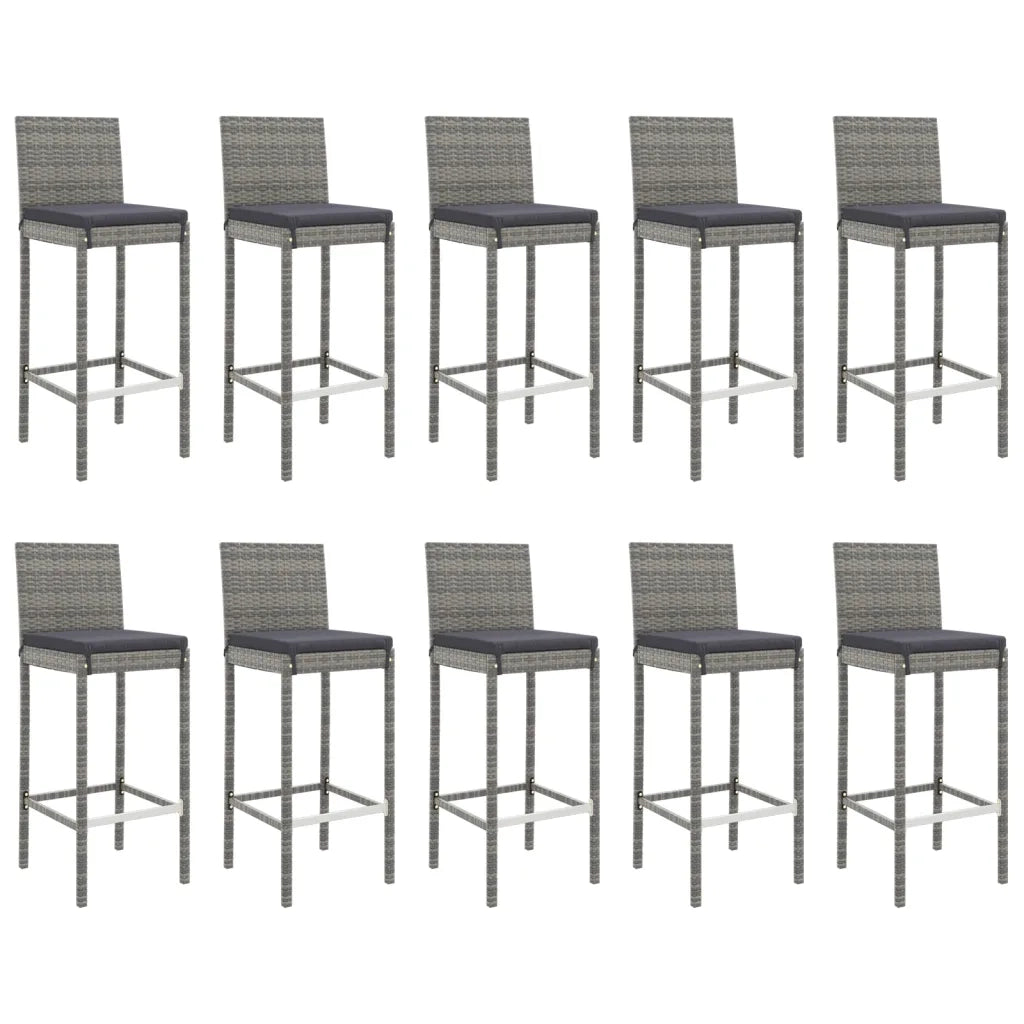 Set Bar da Giardino 11 pz con Cuscini in Polyrattan Grigio 3187650