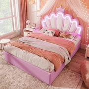 Letto imbottito per bambini 140x200 cm rosa con LED e cassetti