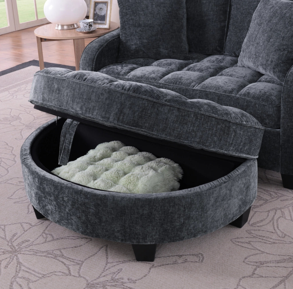Divano letto 2 in 1 con pouf contenitore; 132x129x93 cm; eucalipto; nero